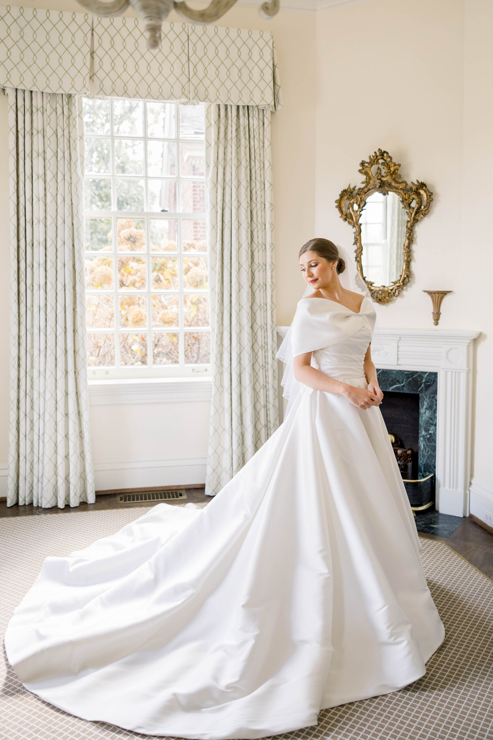 Bridal portrait of a bride wearing an Anne Barge wedding gown during a fall wedding in Nashville